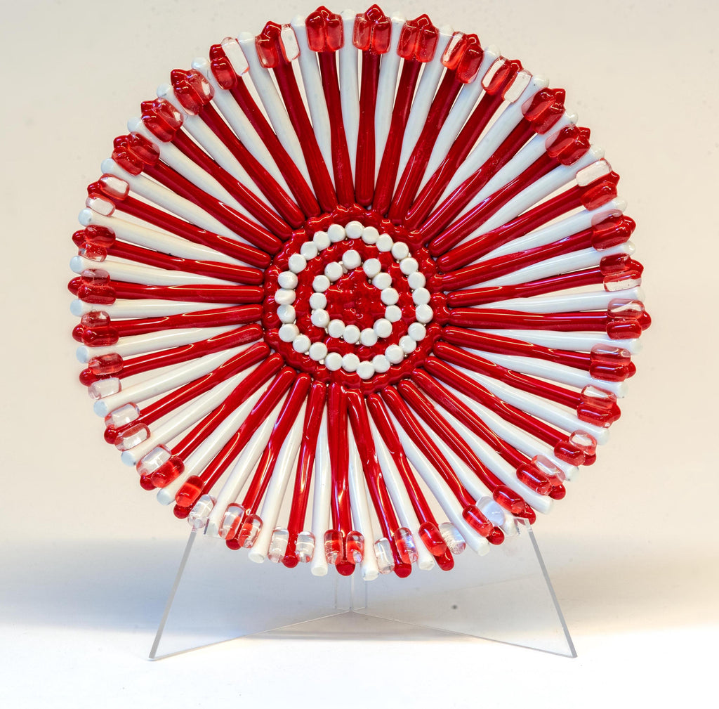 Handmade Murano Glass Plate: Red & Ivory Art Glass by Cesare Sent