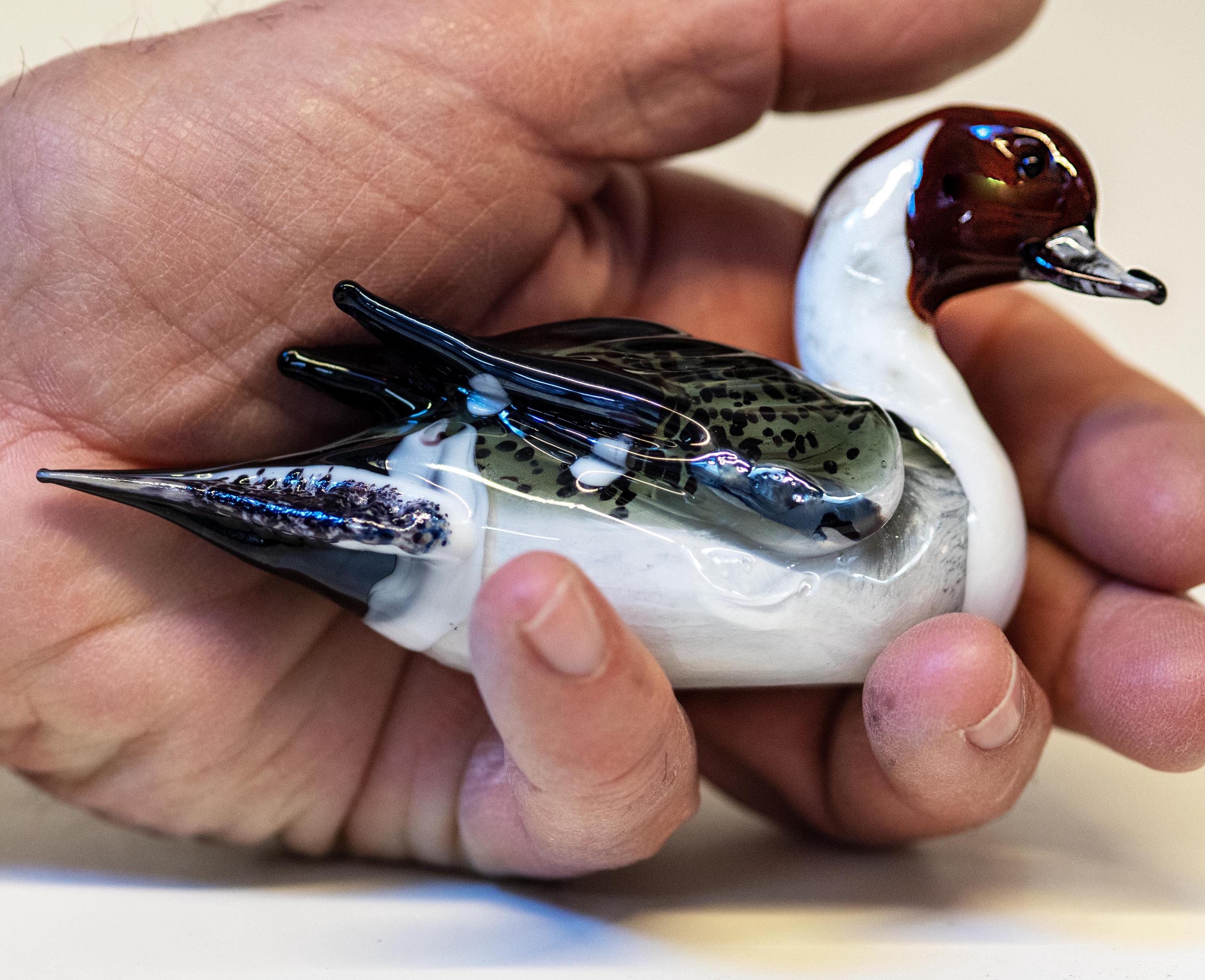Murano Glass Duck Sculpture, 24K Gold & Silver Leaf
