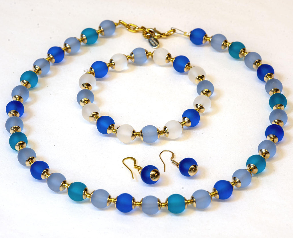 Necklace- bracelet- earrings - Murano glass parure - handmade by Cesare Sent original made in Italy crafts - frosted glass - gift - bisex