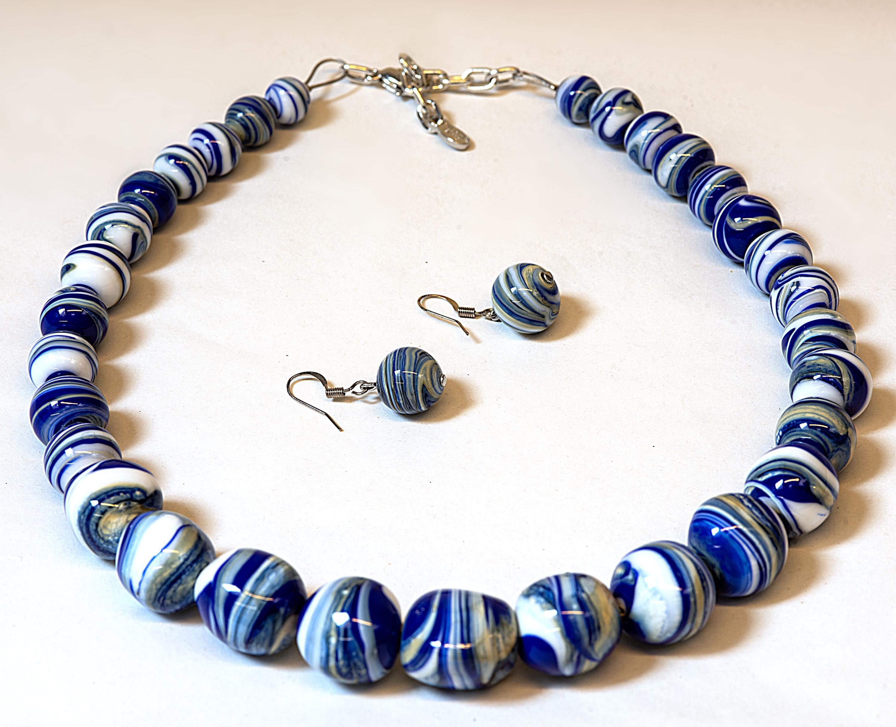 Handmade Murano Glass Bead Necklace, Lampwork Italian Jewelry