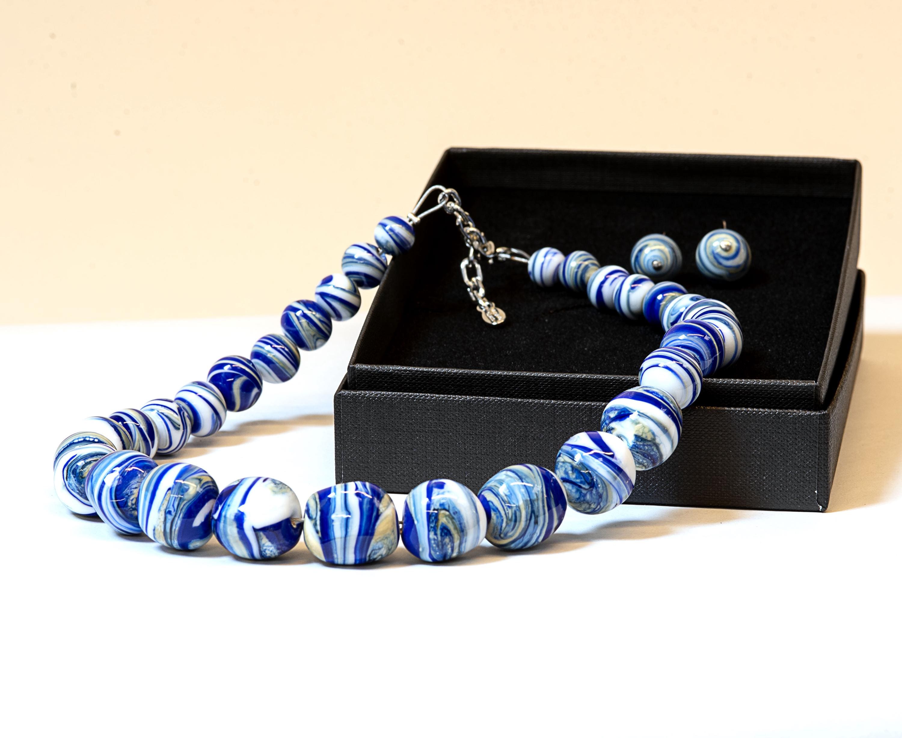 Handmade Murano Glass Bead Necklace, Lampwork Italian Jewelry
