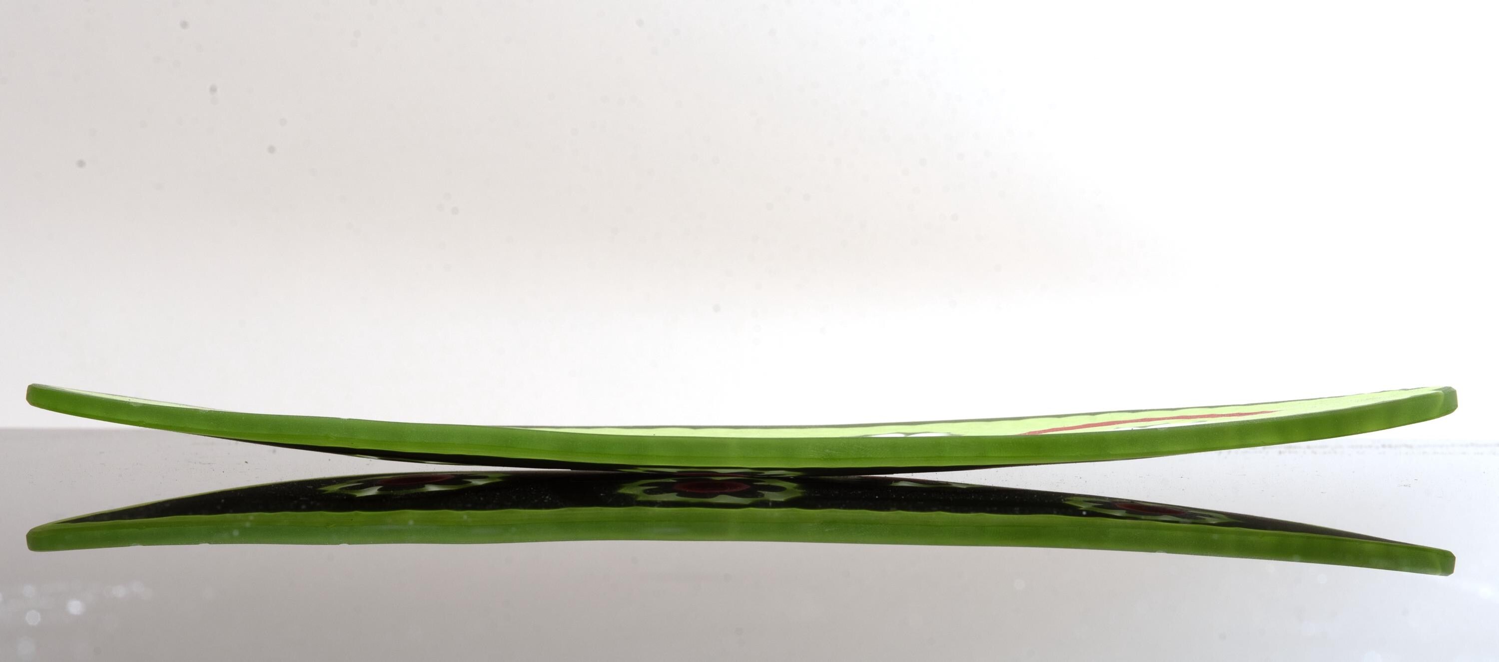 Murano Glass Plate: Green Oval with White Murrina Flowers