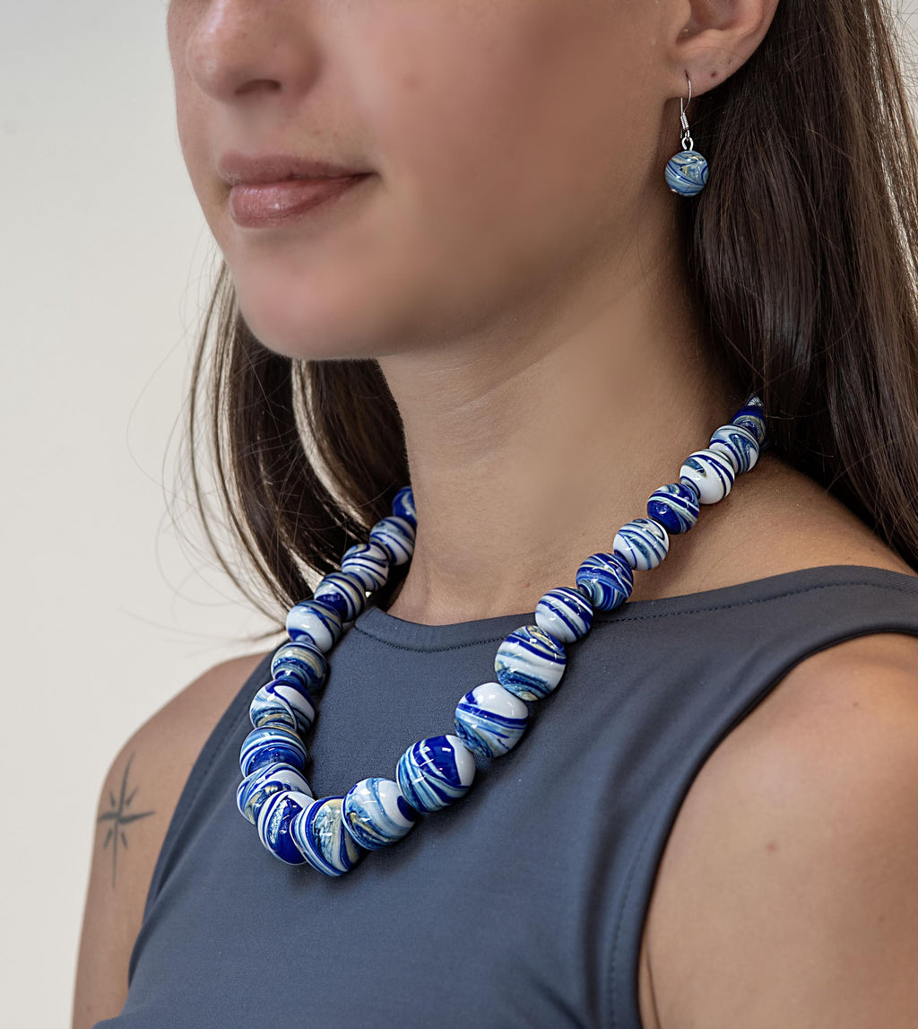 Handmade Murano Glass Bead Necklace, Lampwork Italian Jewelry