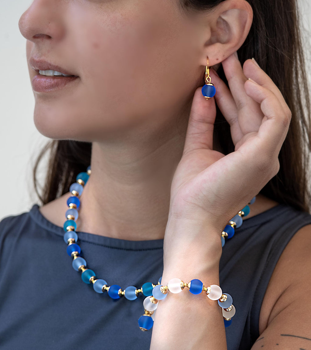 Necklace- bracelet- earrings - Murano glass parure - handmade by Cesare Sent original made in Italy crafts - frosted glass - gift - bisex