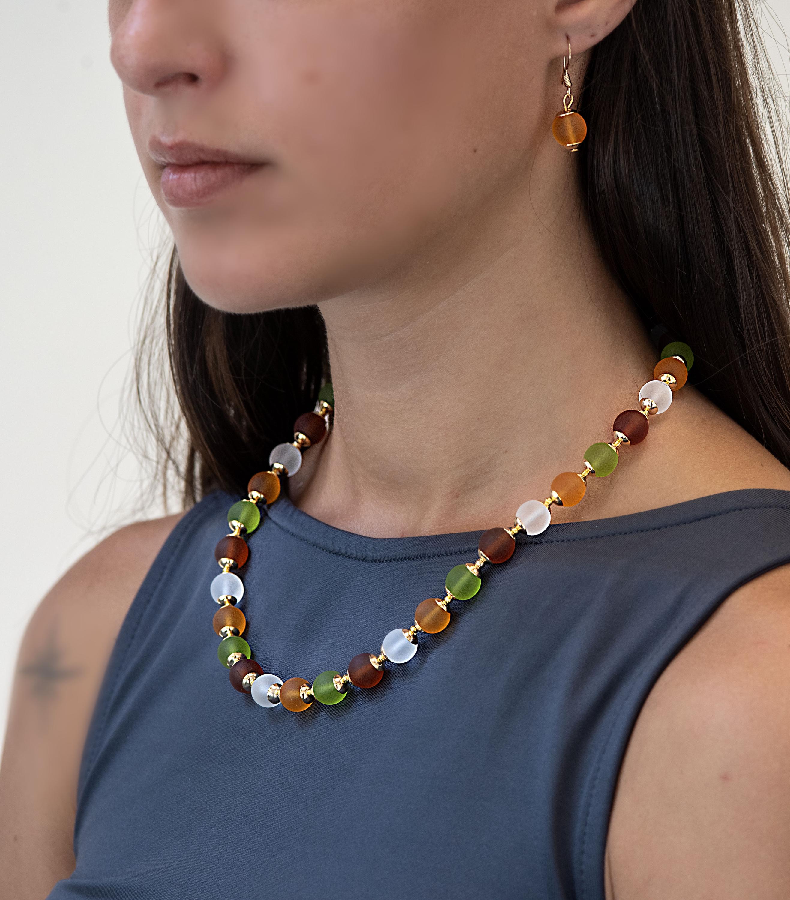 Necklace- bracelet- earrings - Murano glass parure - handmade by Cesare Sent original made in Italy crafts - frosted glass - gift - bisex