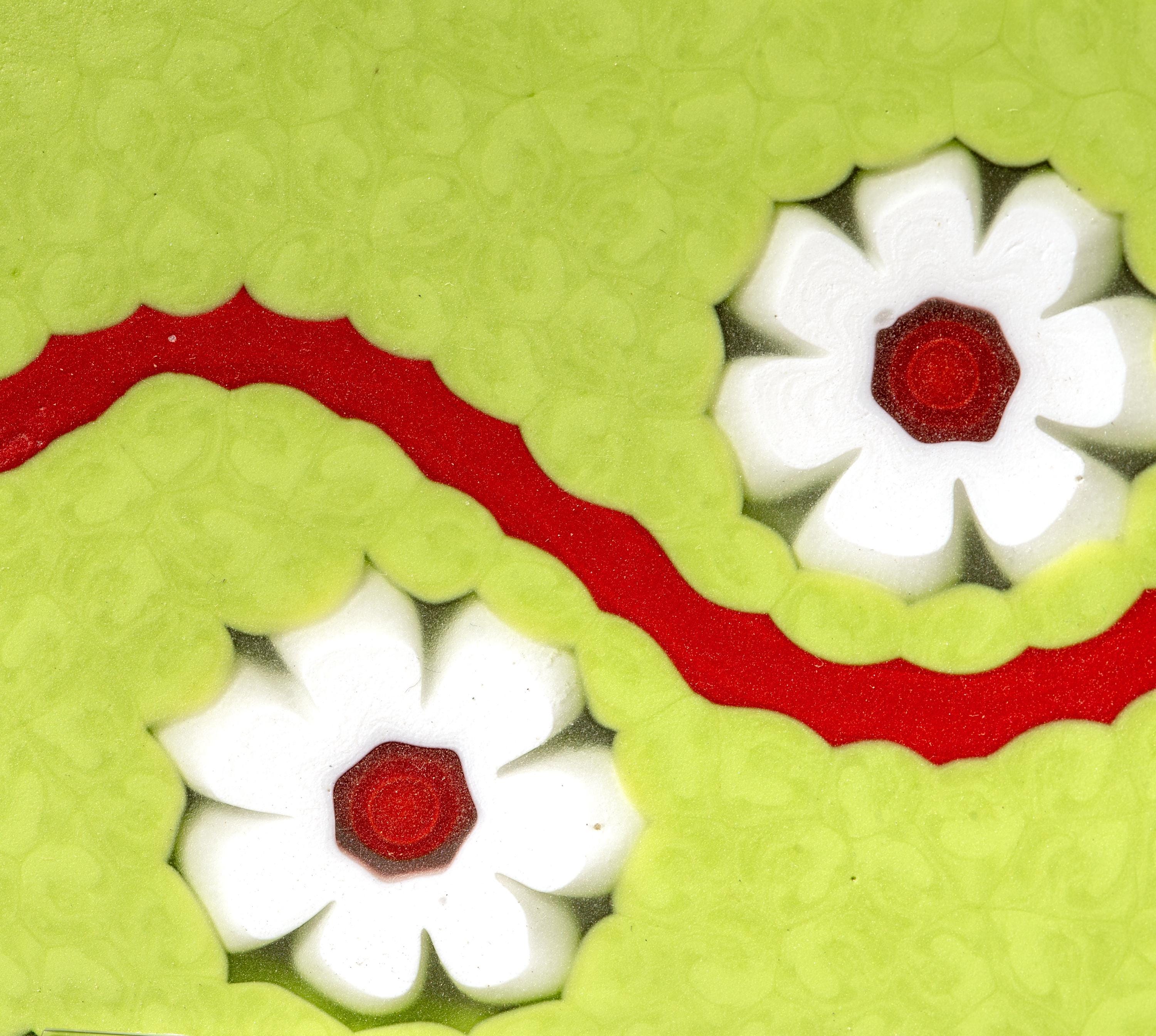 Murano Glass Plate: Green Oval with White Murrina Flowers