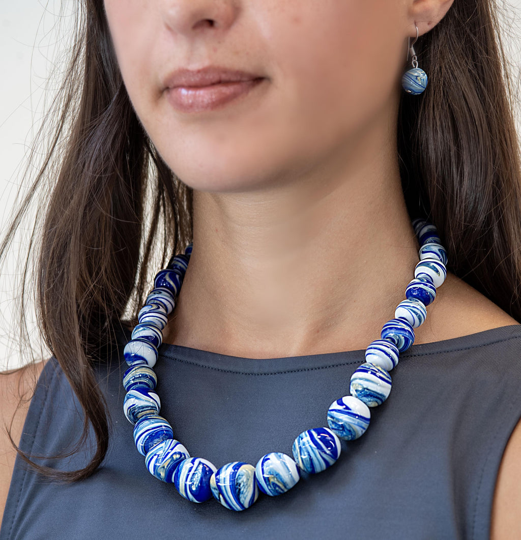 Handmade Murano Glass Bead Necklace, Lampwork Italian Jewelry