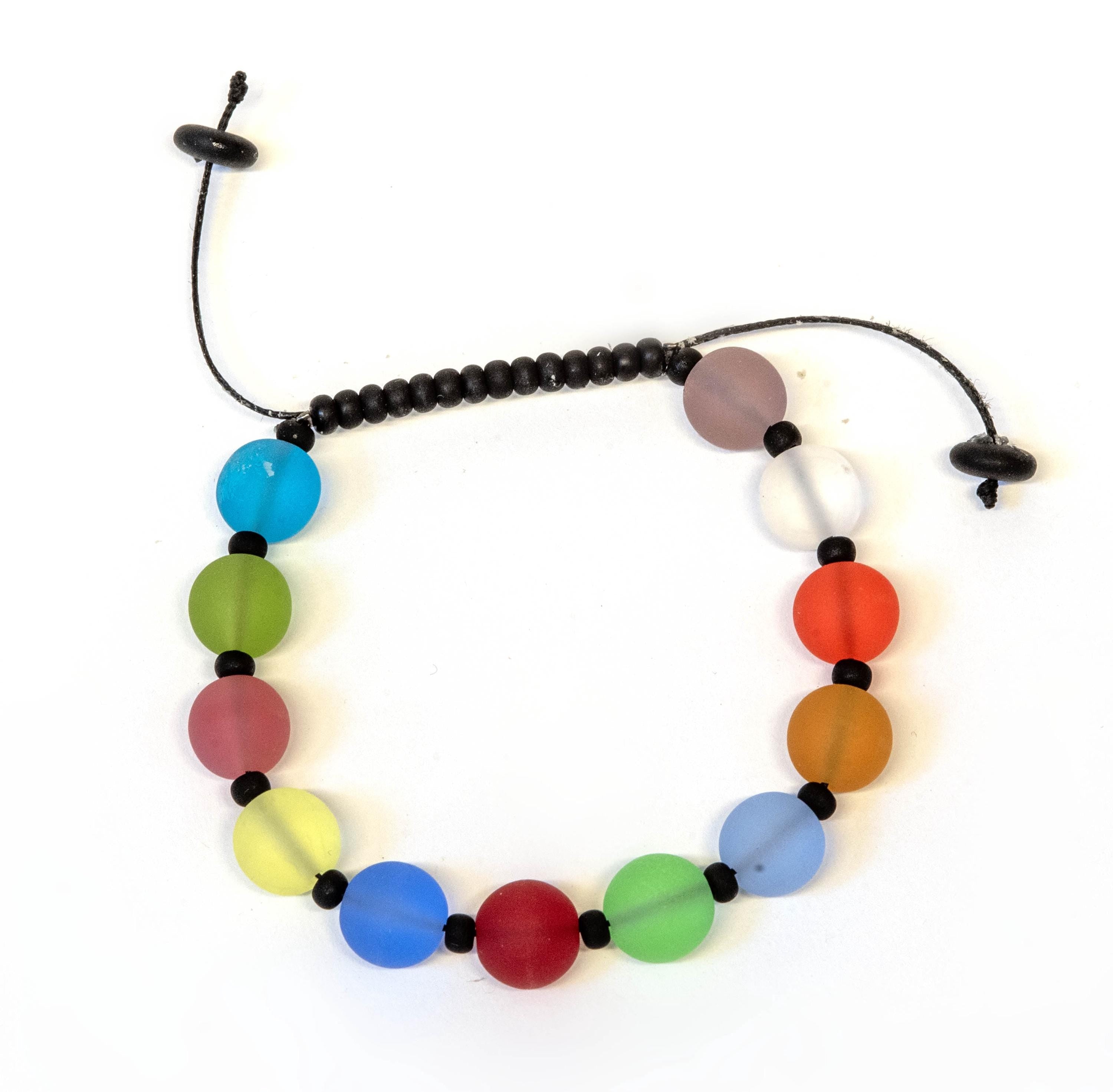 Handmade Murano Glass Bracelet, Adjustable Cord, Colorful Beads