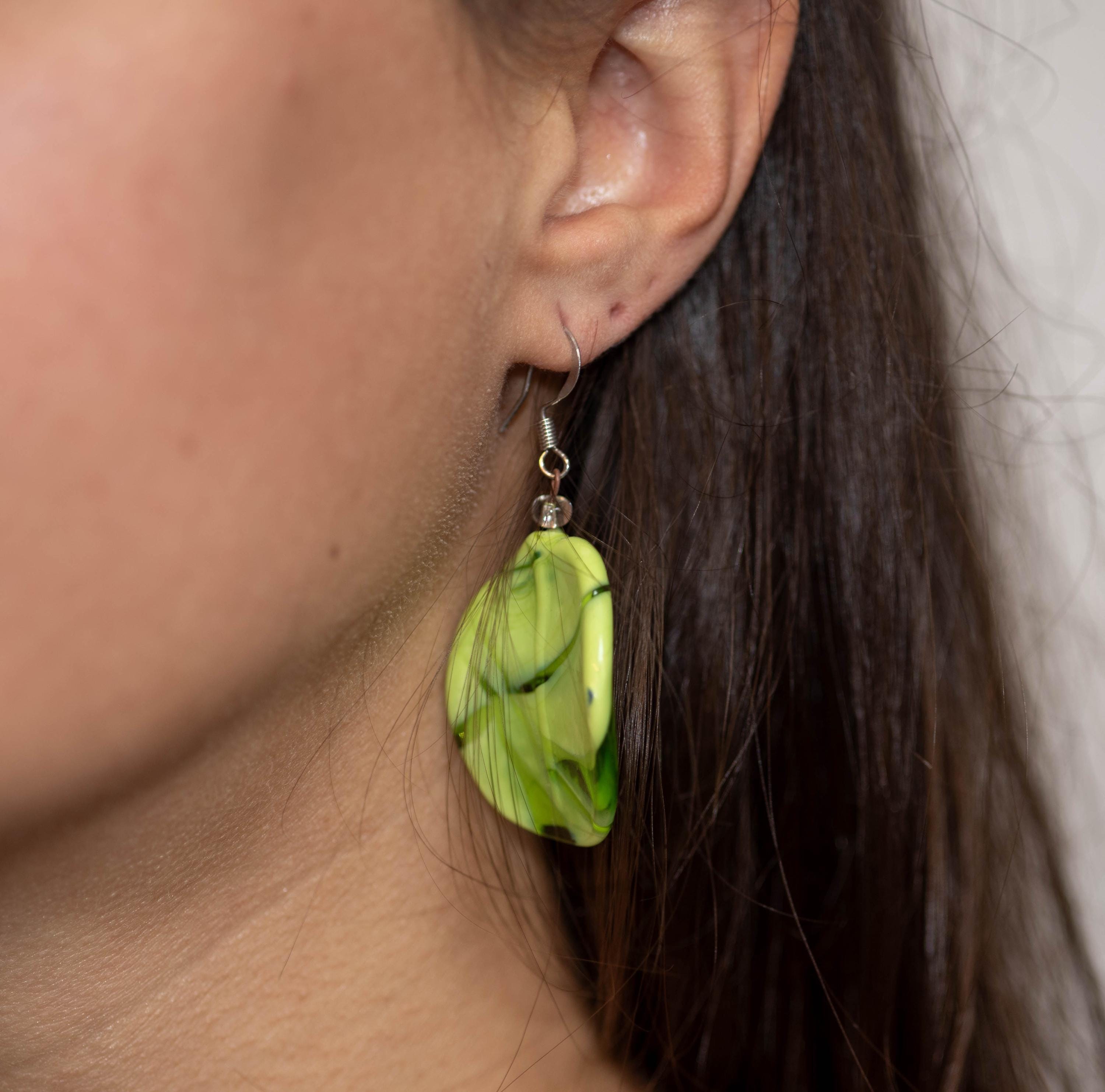 Green Murano Glass Earrings, Handmade Italian Jewelry