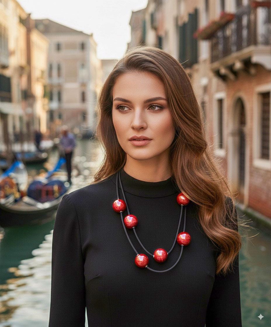 Blown glass necklace -Glass bubbles - Spheres - Colorful beads - statement necklace - Rubber cord - Murano glass