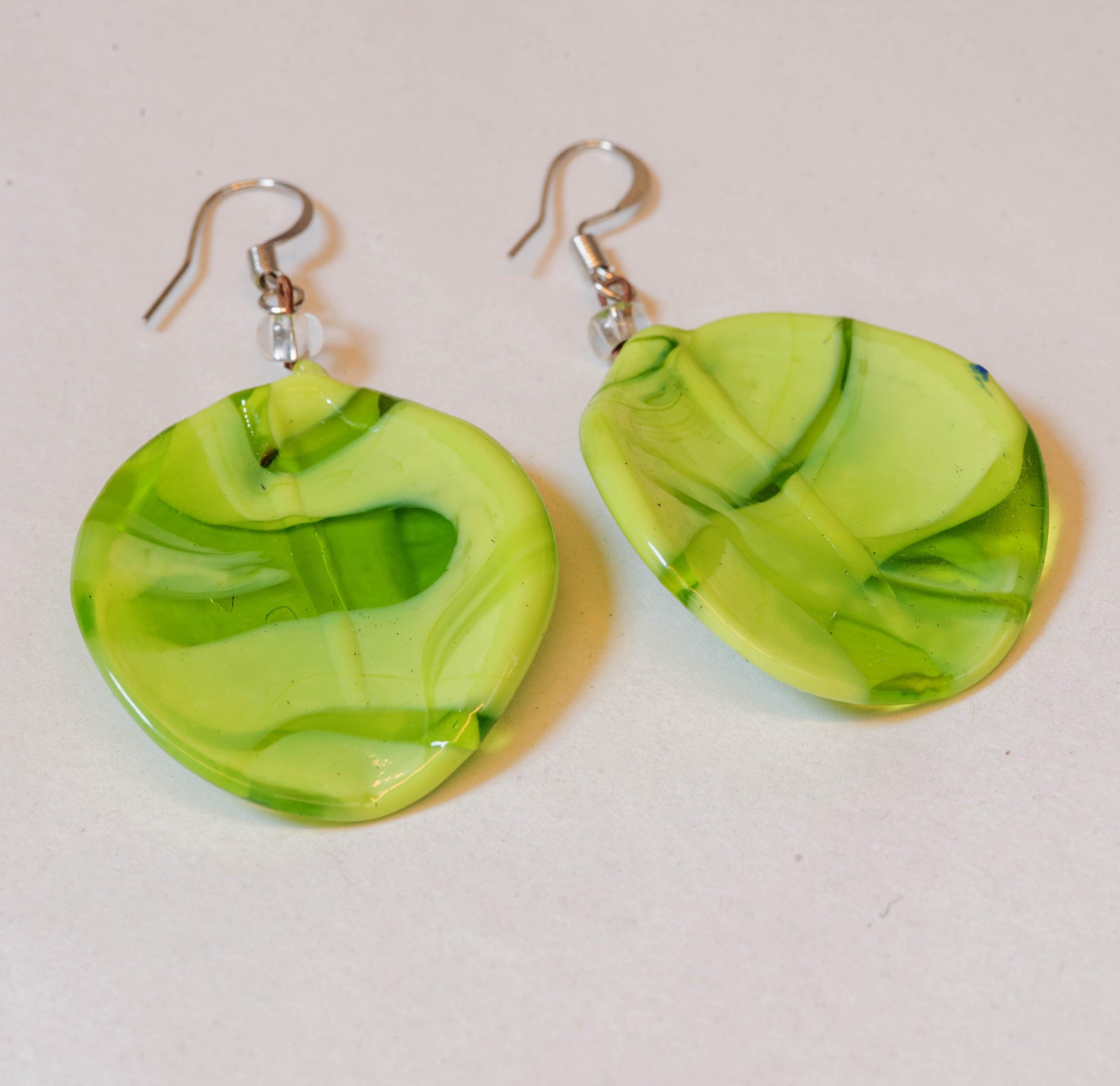 Green Murano Glass Earrings, Handmade Italian Jewelry