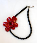 Murano Glass Necklace | Black Matte Beads & red Flower Pendant | Venetian Handmade Jewelry | Elegant Gift