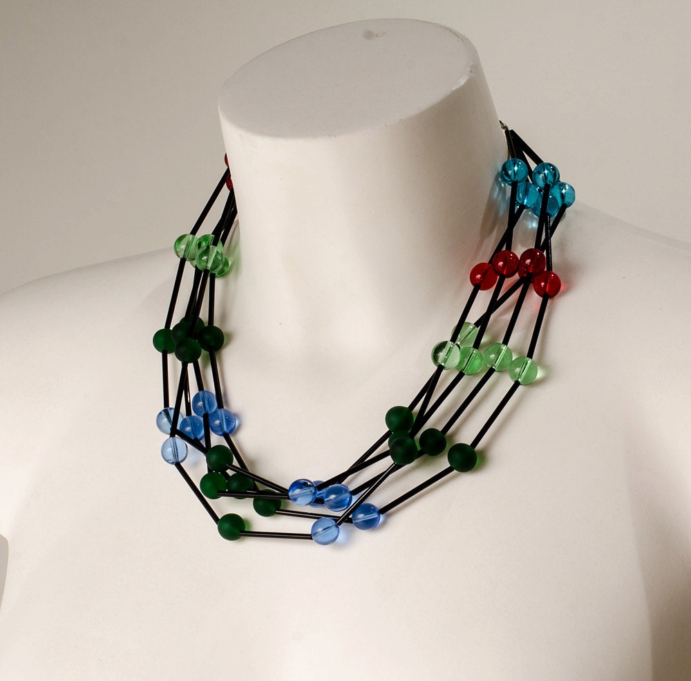 statement necklace, statement necklace for women, multicolor statement necklace, multiwire necklace, Murano glass necklace, Italy craft.