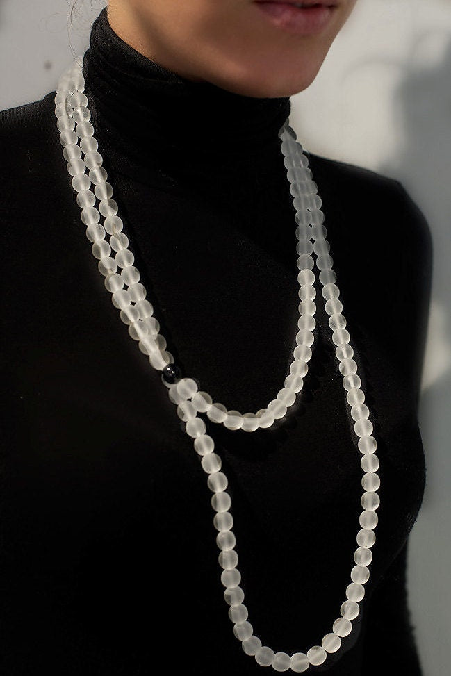 Murano glass necklace handmade by Cesare Sent original made in Italy very long elegant necklace sandblasted glass beads Statement necklace