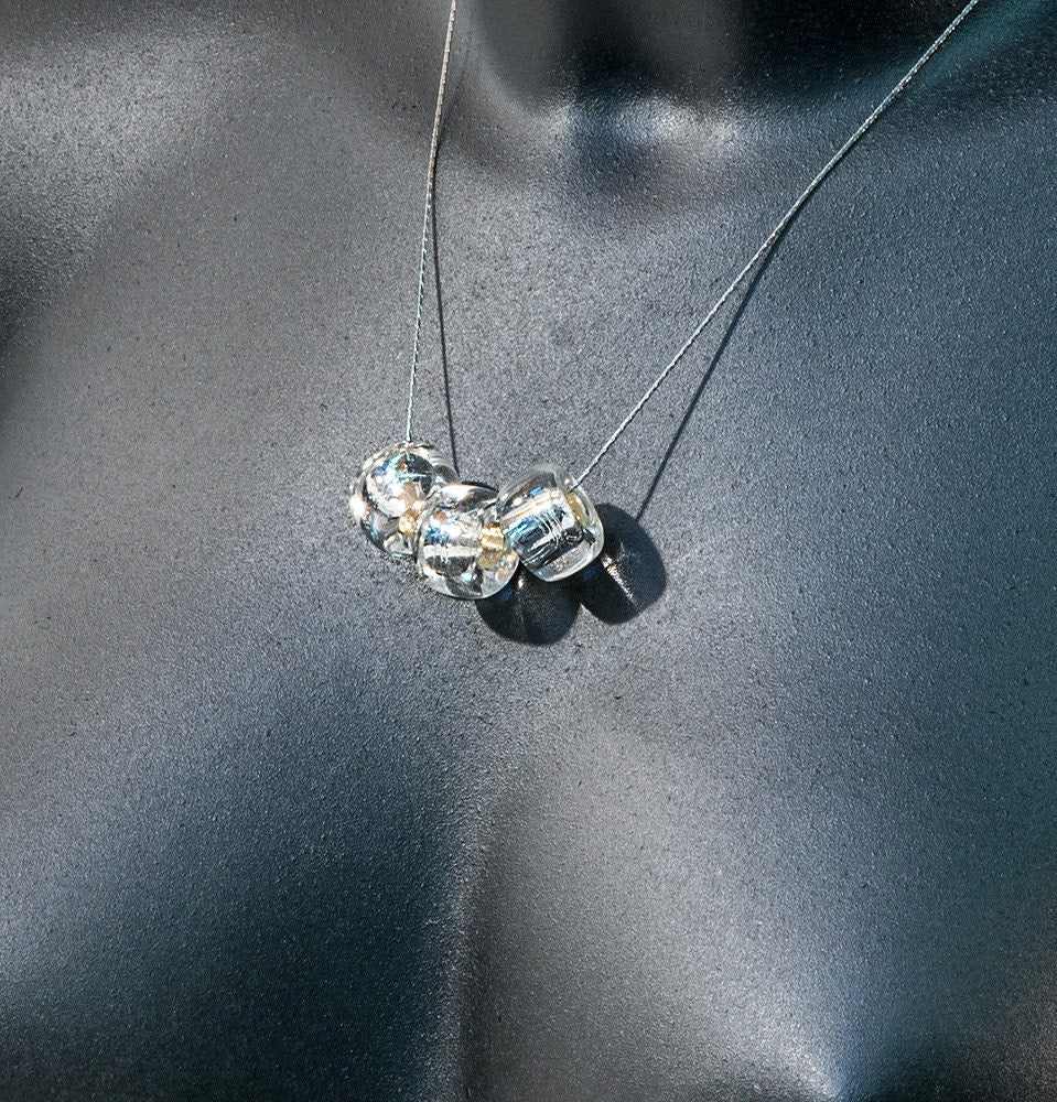 FLY3 Murano glass necklace handmade in Murano by Cesare Sent original made in Italy elegant refined different silver leaf crafts jewelery