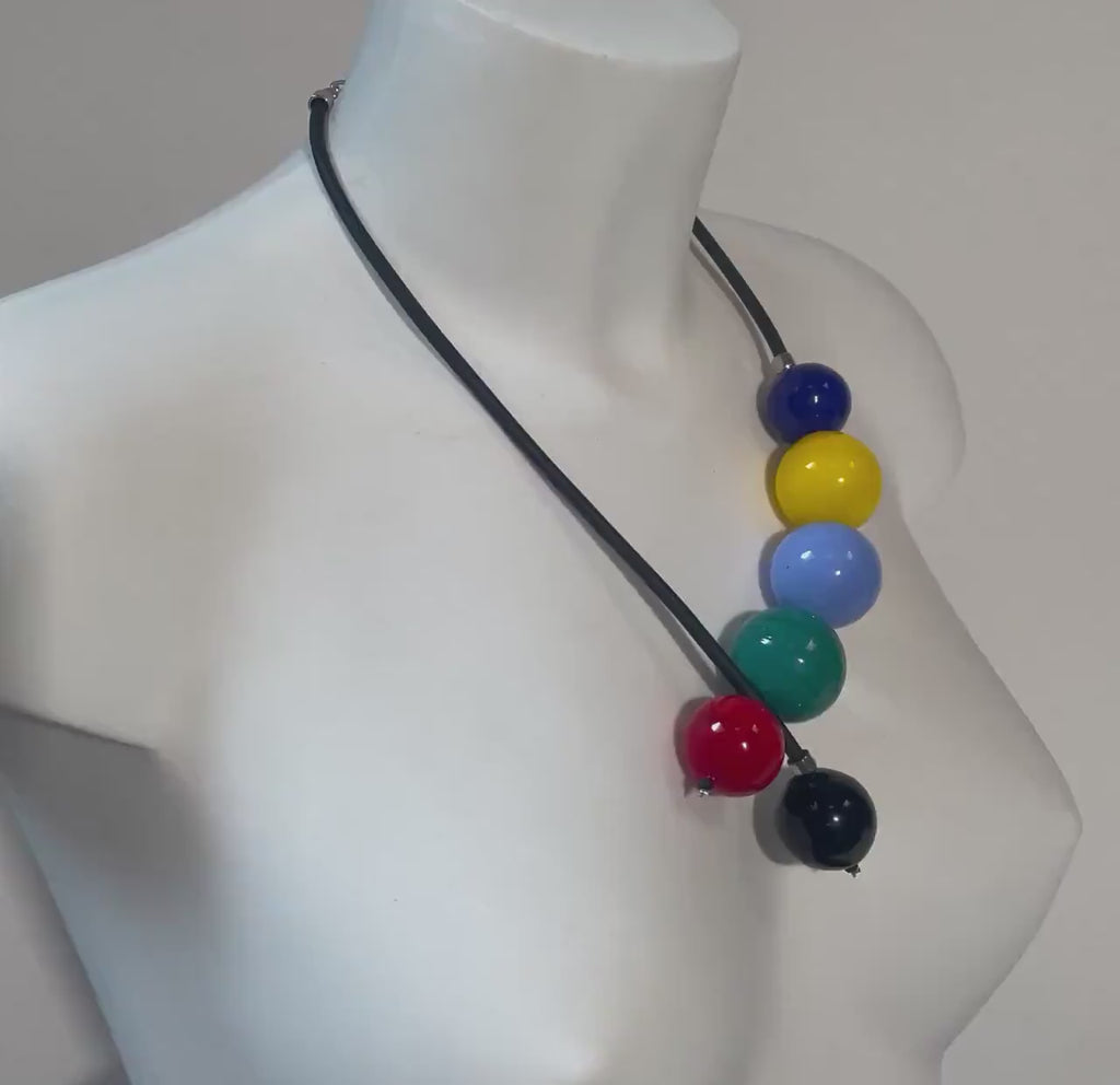 Blown Murano Glass Necklace – Colorful Sphere Beads, Statement Jewelry