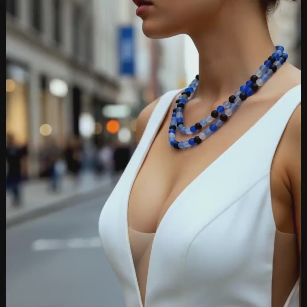 Murano glass necklace  handmade by Cesare Sent original made in Italy very long elegant necklace sandblasted glass beads Statement necklace