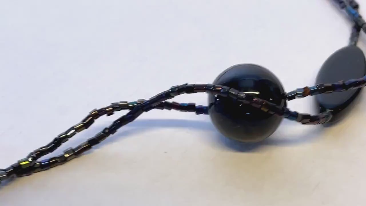 Murano glass necklace, glass necklace, Murano jewelry,  Made in Italy, Cesare Sent original sandblasted beads crafts lampwork long necklace