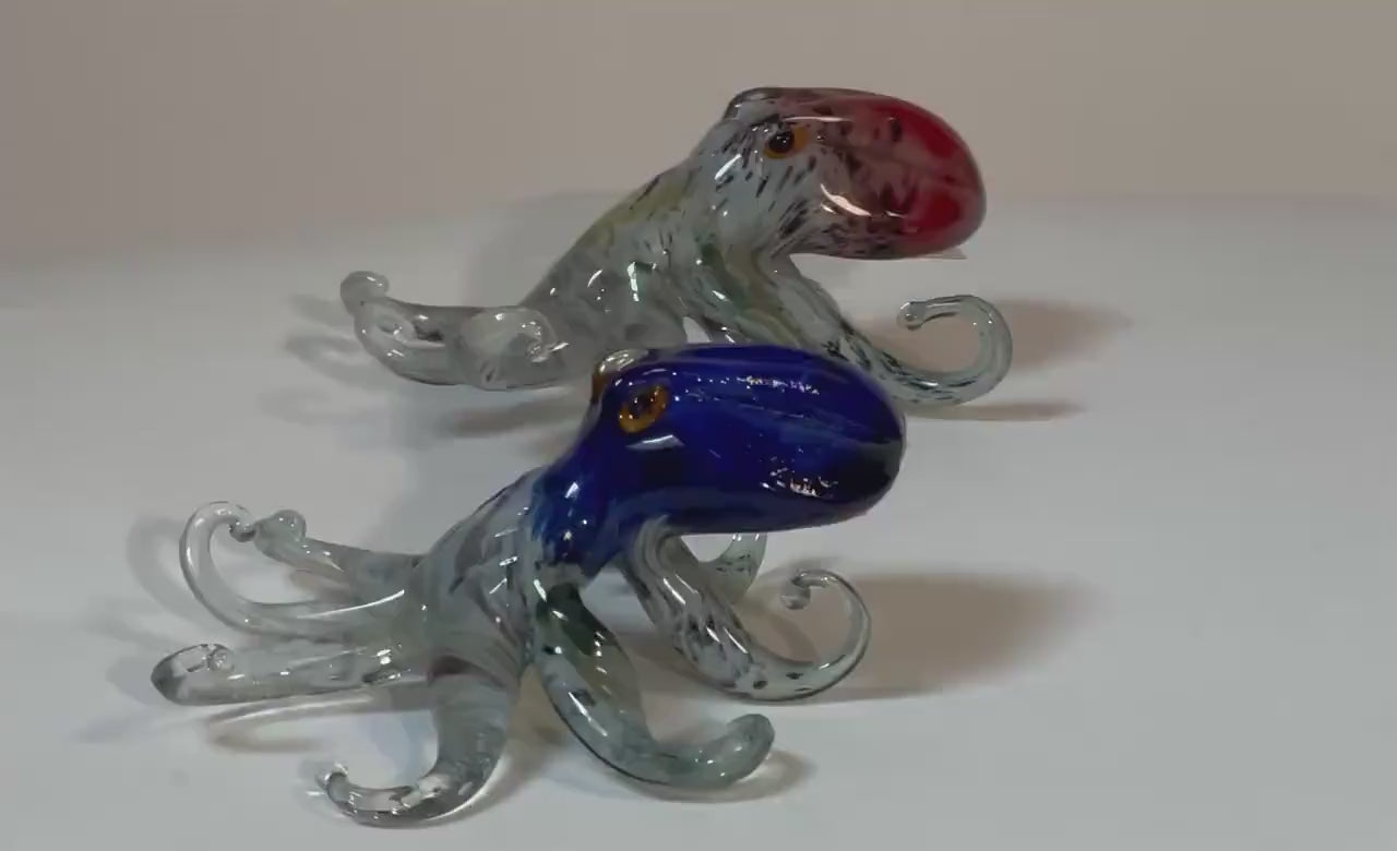 Murano Glass Octopus Sculpture, 24K Gold Accent, Handmade