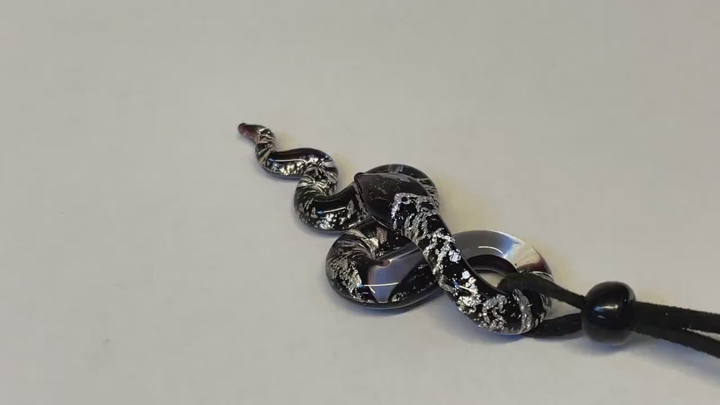Murano Glass Snake Pendant, Lampwork Animal Necklace, Leather Cord