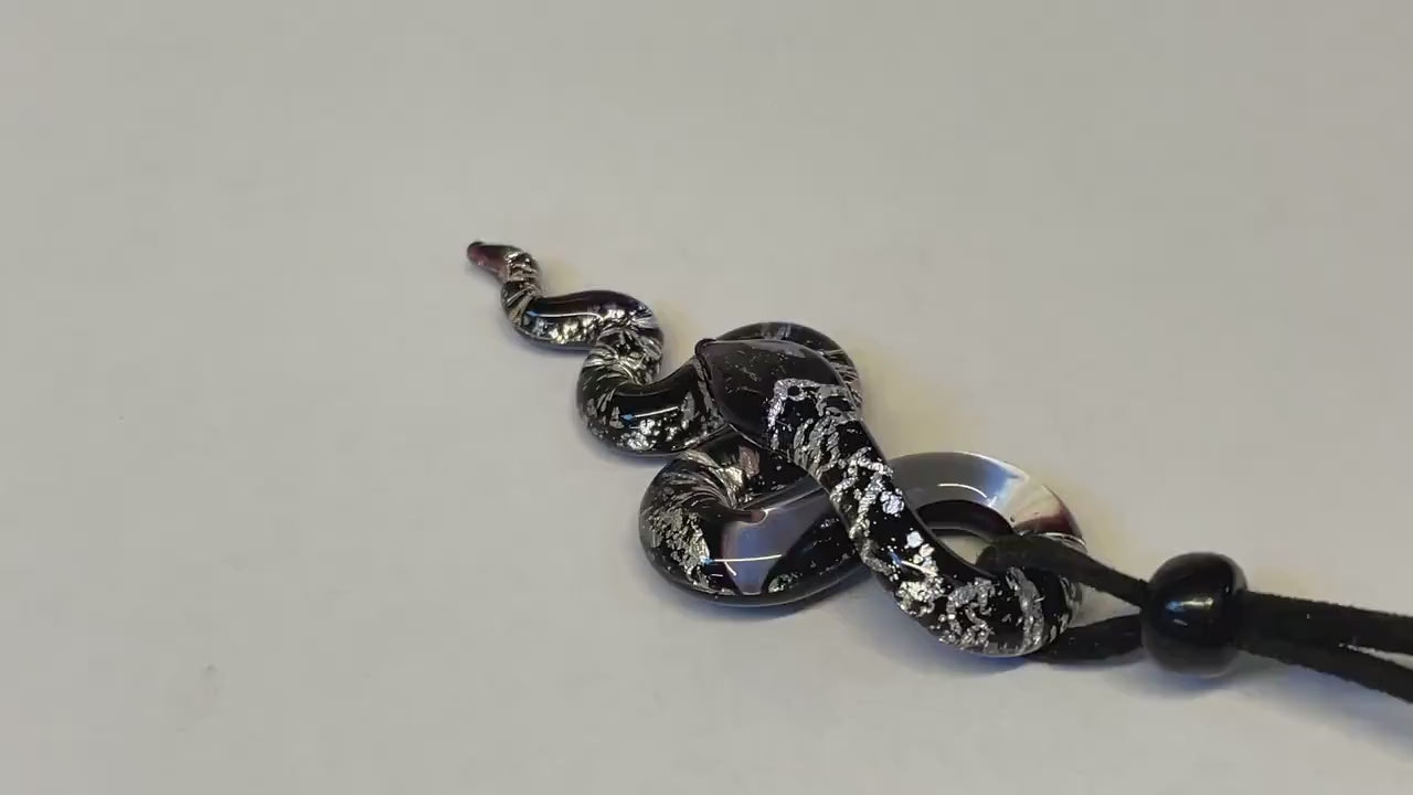 Murano Glass Snake Pendant, Lampwork Animal Necklace, Leather Cord
