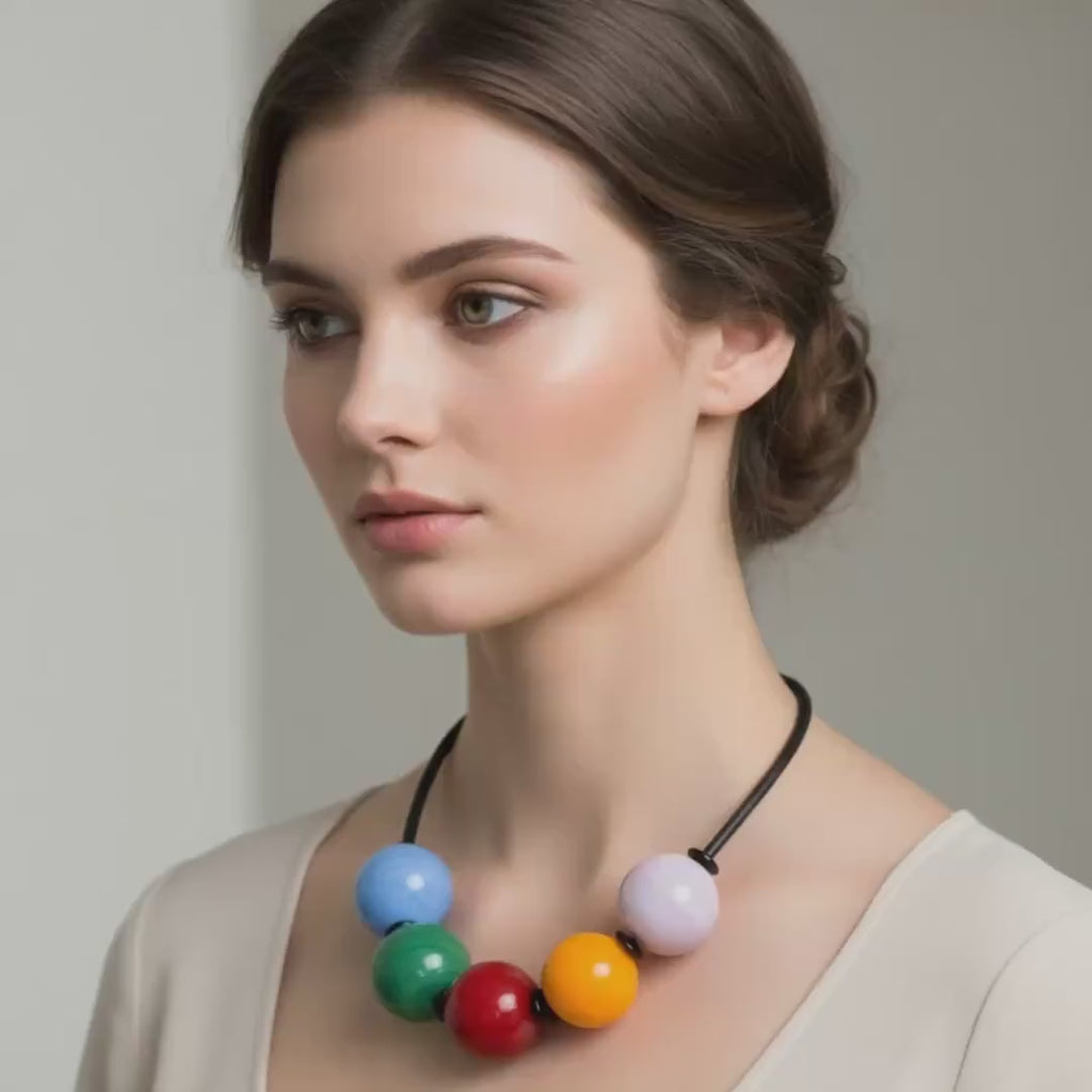 Murano glass necklace handmade Murano glass  original made in Italy - Metal wire blown glass necklace - Glass bubbles - Spheres - Statement