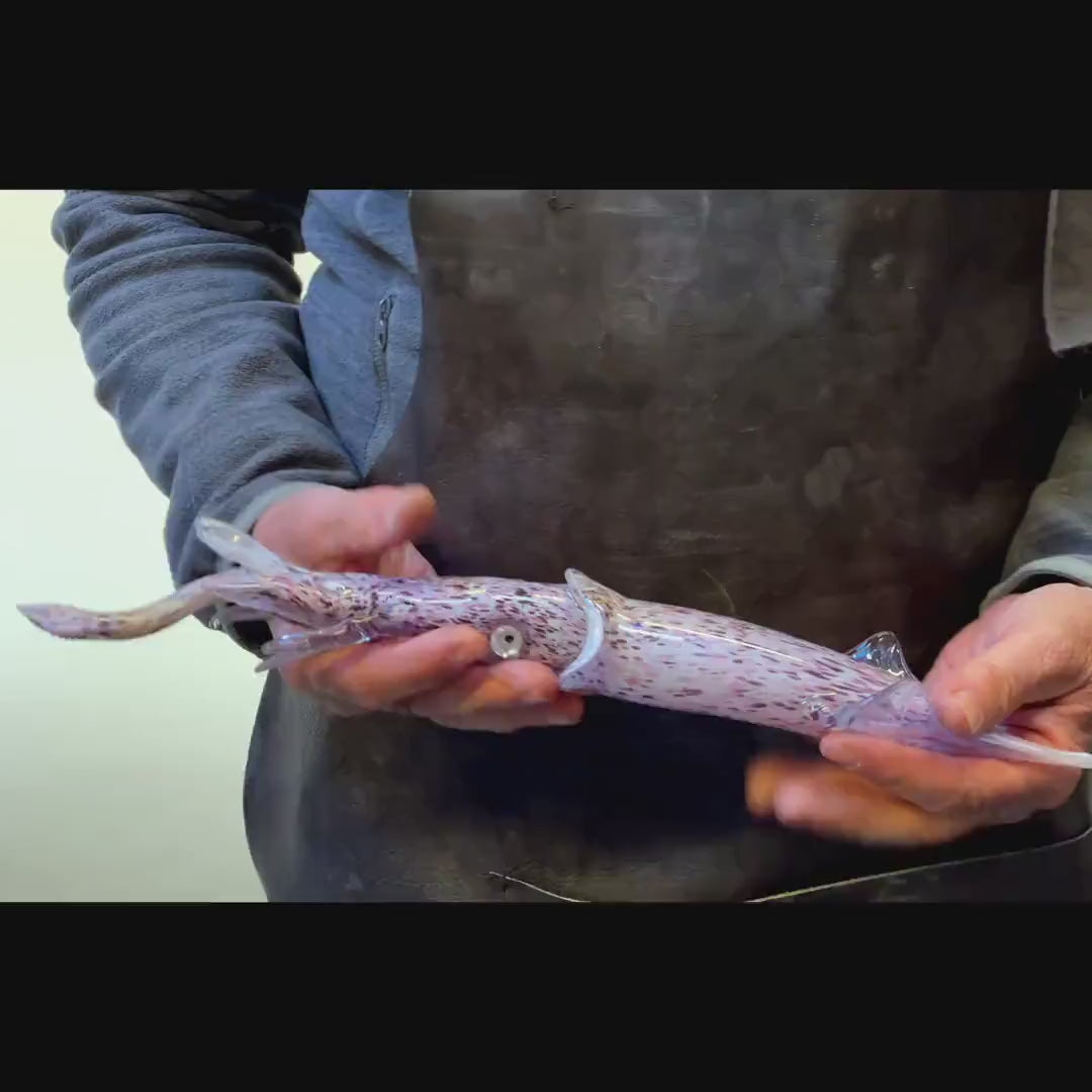 Squid in Murano glass. Realistic realization in glass .Sculpture of the glass master.