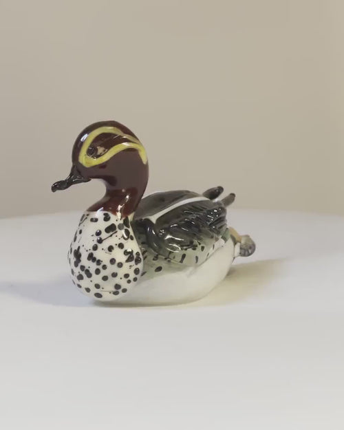 Hand Blown Murano Glass Duck Figurine, 24K Gold & Silver Leaf